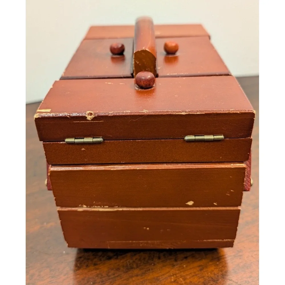 Vintage Singer Sewing Box Accordion Fold Out Wooden Sewing Carry Caddy Organizer